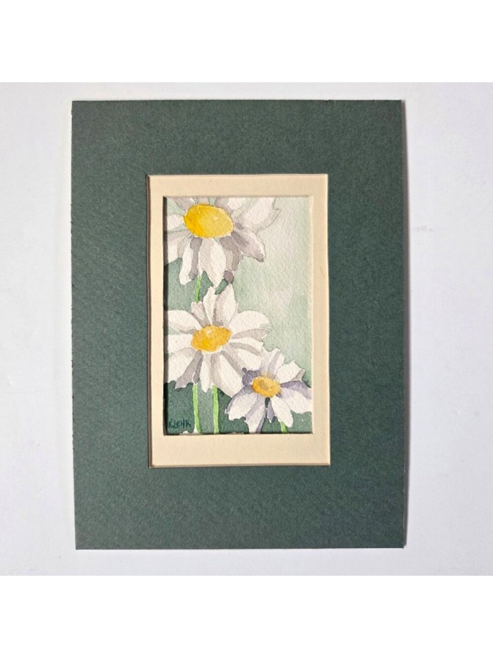 Original Watercolor Painting Daisy Daisies Matted 7.5"X5.5" Artist Signed Lehr